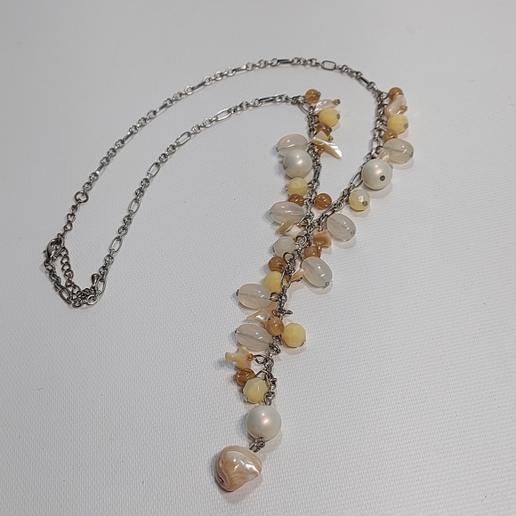 Silver Tone Shell Pearl Bead Beach Necklace - Picture 5 of 9